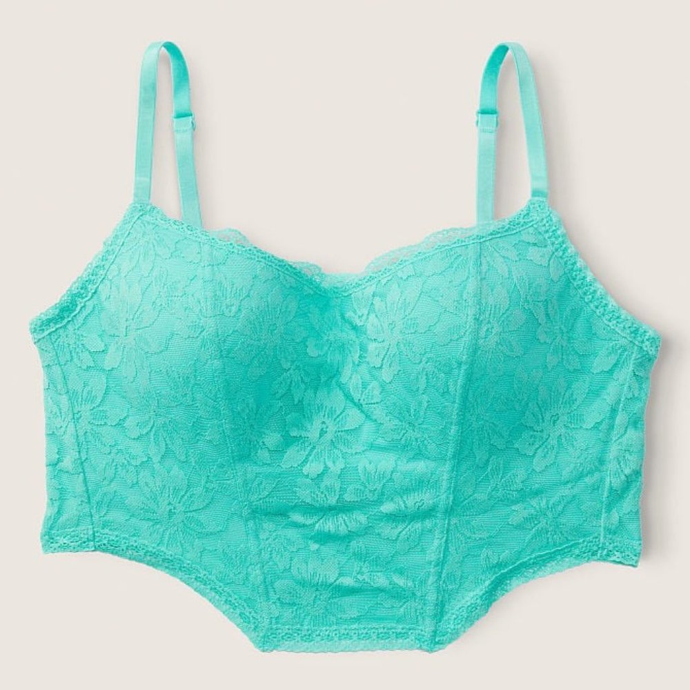 VS PINK Lace Lightly Lined Corset Top In Teal Ice